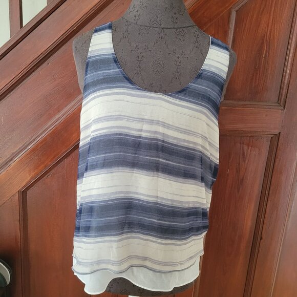 Calvin Klein Jeans Sleeveless Striped Chiffon Tank Top  Blue & White  Size M - Picture 1 of 6